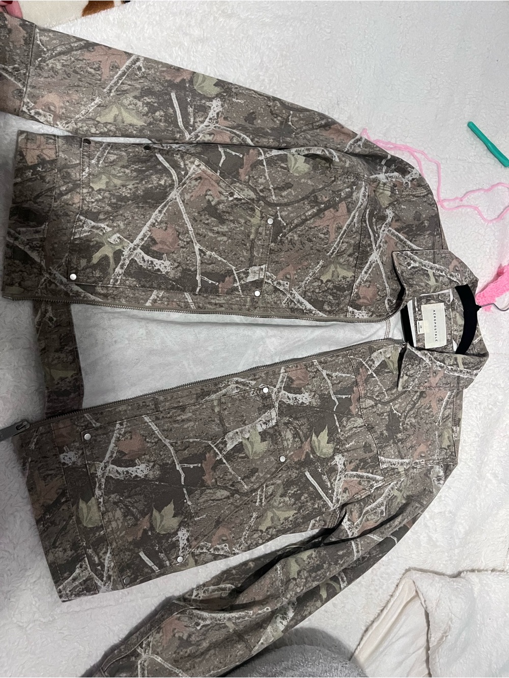 Aeropostale Men's Jean Jacket in Brown & Pink Camo Print